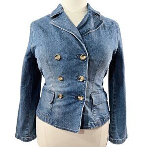 Vintage LOFT Double Breasted Denim Blazer Pockets Capsule Classic